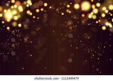 Abstract defocused circular golden luxury gold glitter bokeh lights background. Magic background. EPS 10. Holiday background. Golden explosion of confetti. Golden Christmas grainy abstract texture.