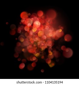 Abstract defocused circular red bokeh on dark background. EPS 10
