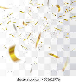 Abstract defocused golden confetti isolated on transparent background.Vector illustration.