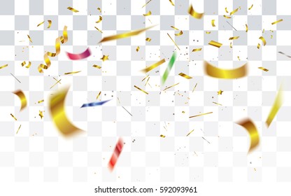 Abstract defocused golden,red,blue and green confetti isolated on transparent background.Vector illustration.