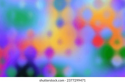 Abstract defocused horizontal background with pop art halftone dots. Vector image.