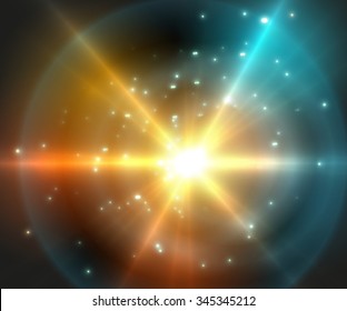 Abstract defocused vector background with a big flash or light burst. Star shining through nebulae and constellations. EPS10 vector effects.