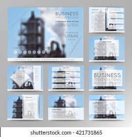 Abstract de-focused vector backgrounds of factory building. Set of vector templates for presentation slides and business presentation.