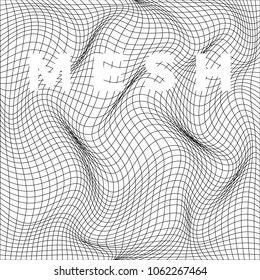 Abstract deformation of net. Wavy mesh structure. Vector illustration isolated on white background