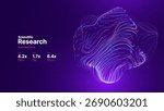 Abstract Deformed 3D Sphere. Bright Glowing Radial or Circular Digital Equalizer. 3D Illuminated Distorted Sphere of Glowing Particles and Lines. Visualization of Voice, Music Playback. Vector.
