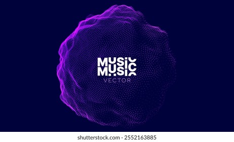 Esfera 3D Deformada Abstrata. Equalizador digital circular ou radial brilhante. Esfera distorcida iluminada 3D de partículas e linhas brilhantes. Visualização de voz, reprodução de música. Vetor.
