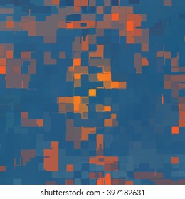 abstract deformed cubes in blue shades - blue and orange