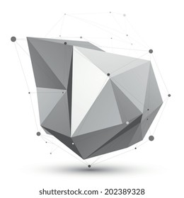 Abstract deformed vector monochrome object with lines mesh isolated on white background.