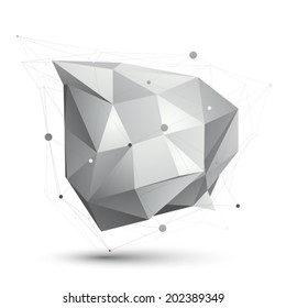 Abstract deformed vector monochrome object with lines mesh isolated on white background.