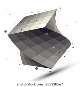 Abstract deformed vector squared object with lines mesh isolated on white background.