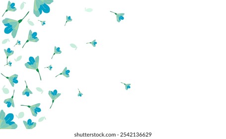 Abstrakter, zarter Hintergrund mit fliegenden Blumen und Blütenblättern auf Farbverlauf mit Platz für Text. Tapete, Hintergrund, Postkarte, Design