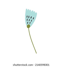 Abstract delicate blue flower hand drawn. Vector art doodle naive cute nature clipart