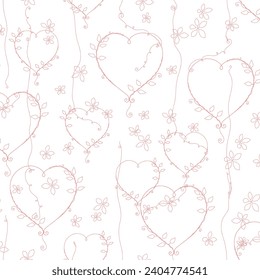 Abstract delicate line heart-shaped seamless pattern,