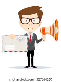 Abstract delivery service man with envelope and Megaphone . Vector illustration