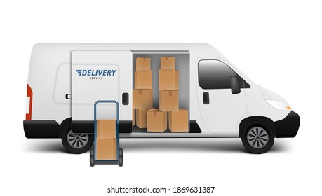 Abstract Delivery Service Truck Trolley Full Of Packages To Customer. EPS10 Vector
