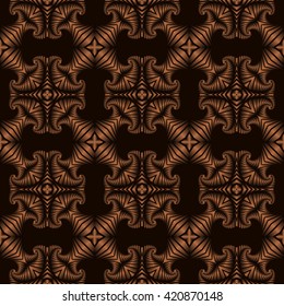 Abstract deluxe seamless pattern with bronze decorative ornament on dark brown background