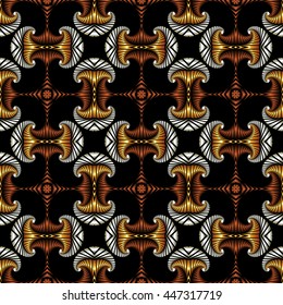 Abstract deluxe seamless pattern with golden, silver and bronze decorative elements on black background