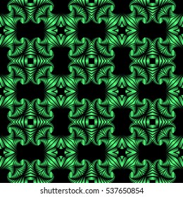 Abstract deluxe seamless pattern with green metallic decorative elements on black background