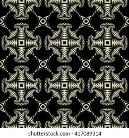 Abstract deluxe seamless pattern with silver decorative elements on black background