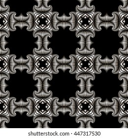 Abstract deluxe seamless pattern with silver decorative elements on black background