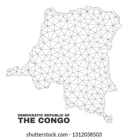Abstract Democratic Republic of the Congo map isolated on a white background. Triangular mesh model in black color of Democratic Republic of the Congo map.
