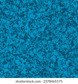 Abstract Denim Blue Vector Camouflage Texture with Squares for Textile Print, Banner, Card, Web or Mobile Applications. Police urban pixel motif geometric brushed texture background.