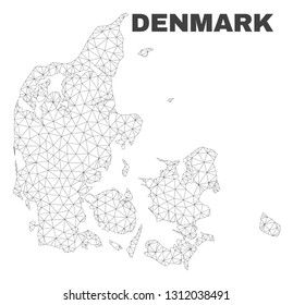 Abstract Denmark map isolated on a white background. Triangular mesh model in black color of Denmark map. Polygonal geographic scheme designed for political illustrations.