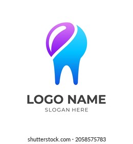 abstract dental logo design template concept vector with flat purple and blue color style