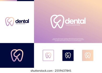 abstract dental logo with line art style, healthcare, doctor, graphic vector template.