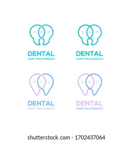 Abstract Dental Logo with Line Tooth shape, Chat Talk sign, Business Consulting and Dentist Medical symbol for your Corporate identity