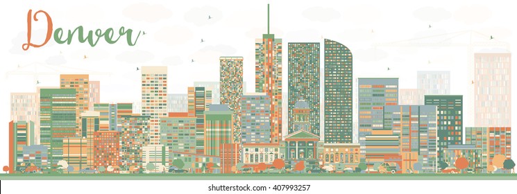 Abstract Denver Skyline with Color Buildings. Vector Illustration. Business Travel and Tourism Concept with Modern Buildings. Image for Presentation Banner Placard and Web Site.