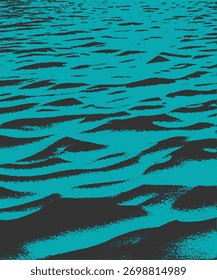 Abstract depicting a pattern of waves with stylized dark grey waves and ripples against a vibrant teal background