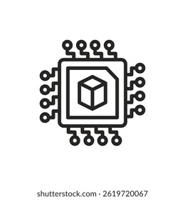 Representação abstrata do núcleo do processador de inteligência artificial em um desenho de linha minimalista