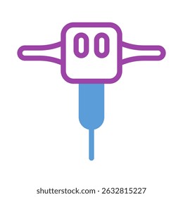 Abstract depiction of a construction jackhammer, with purple and blue color palette