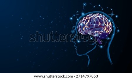 Abstract depiction of a human head with an artificial neural network or artificial intelligence brain. Technology theme: Digital brain science for future learning. Background concept: Innovative modern technology.