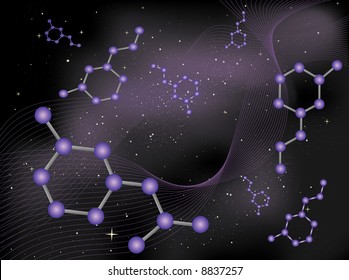 Abstract depiction of molecules drifting in deep space