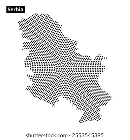 An abstract depiction of Serbia’s outline in a dotted pattern, showcasing geographic features creatively.
