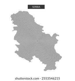 An abstract depiction of Serbia’s outline in a dotted pattern, showcasing geographic features creatively.