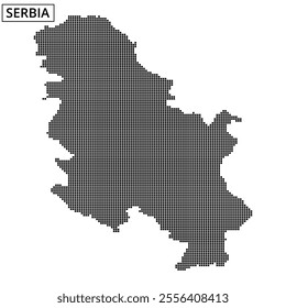 An abstract depiction of Serbia’s outline in a dotted pattern, showcasing geographic features creatively.