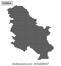 An abstract depiction of Serbia’s outline in a dotted pattern, showcasing geographic features creatively.