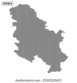 An abstract depiction of Serbia’s outline in a dotted pattern, showcasing geographic features creatively.