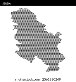 An abstract depiction of Serbia’s outline in a dotted pattern, showcasing geographic features creatively.