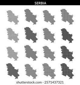 An abstract depiction of Serbia’s outline in a dotted pattern, showcasing geographic features creatively.