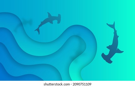Profundidad abstracta y 
Tiburones martillo. Banner horizontal
