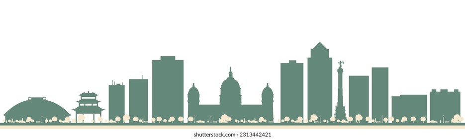 Abstract Des Moines USA City Skyline with Color Buildings. Vector Illustration. Business Travel and Tourism Concept with Modern Architecture.