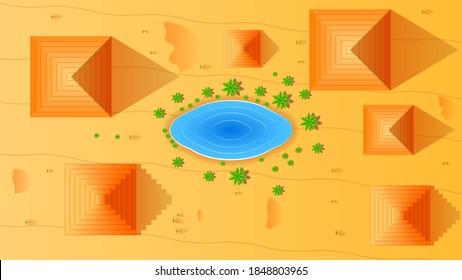 Abstract Desert Background With Sand Oasis Vector Design Style Nature Landscape