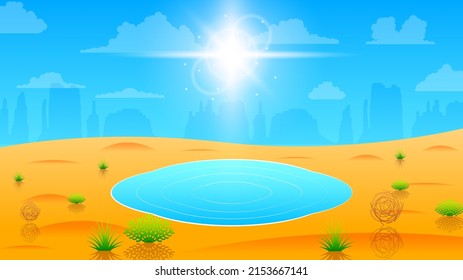 Abstract Desert Background Summer With Sand Oasis Vector Design Style Nature Landscape