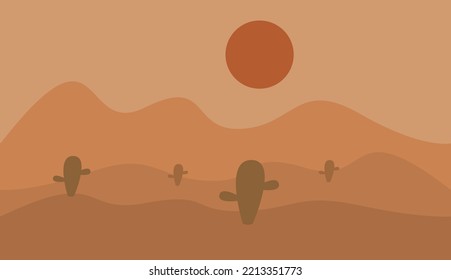 Abstract desert background with sun and cactus
