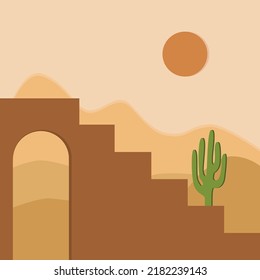 Abstract desert and cactus. Minimalist illustration. Nature, background.