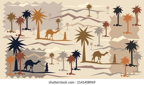 abstract desert camel pattern. Collage contemporary print